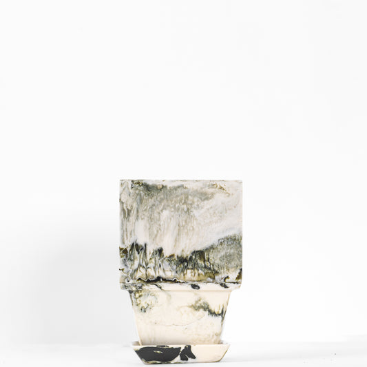 Plant Pot in Beige Resin - Small With Plant