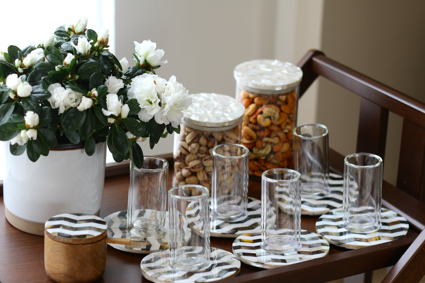 Mother of Pearl Glass Jars - Set of 2