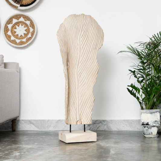 White Wooden Leaf Sculpture