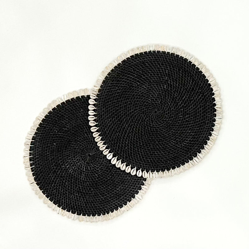 Set of 2 Rattan Placemats - Black