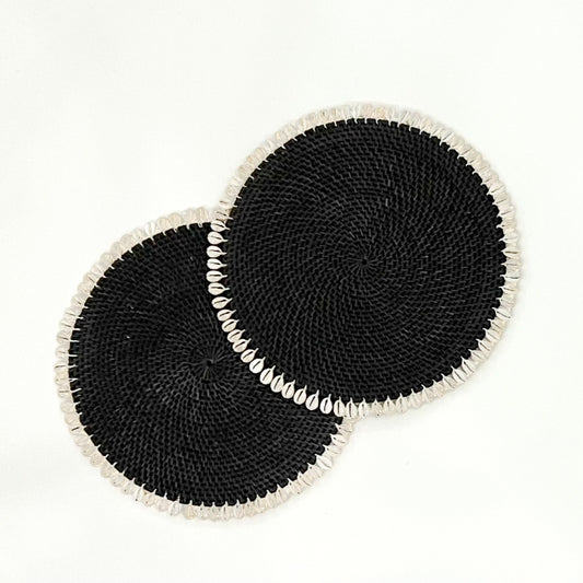 Set of 2 Rattan Placemats - Black