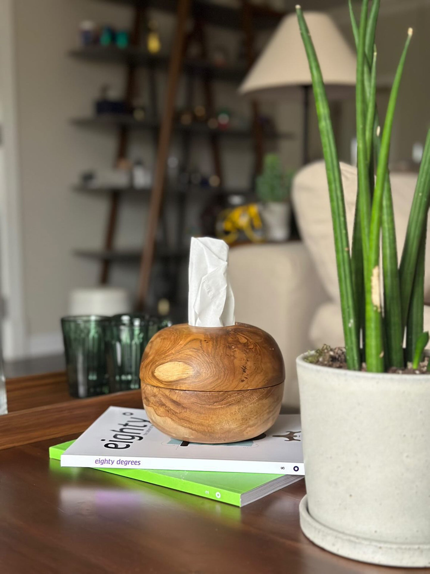 Round Wood Tissue Box