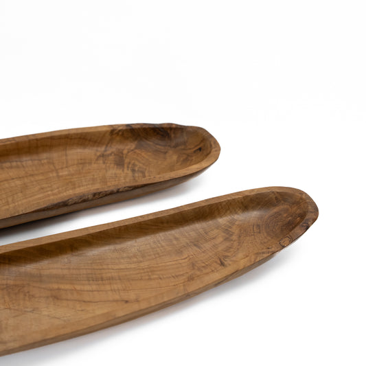 Plain Wood Long Plate/Bowl - Set of 2