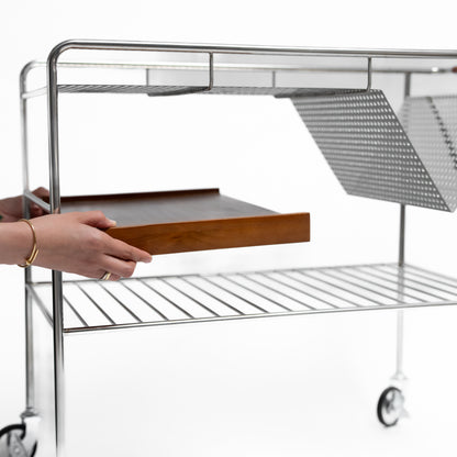 Stainless Steel Trolley with a Wooden Tray