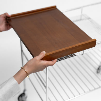 Stainless Steel Trolley with a Wooden Tray