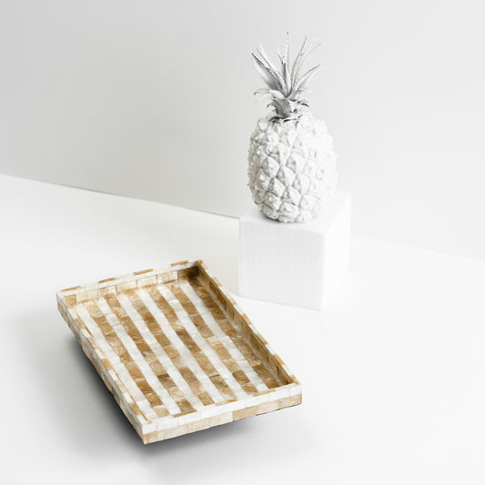 Gold & White Stripes Small Rectangular Tray