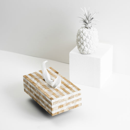 Gold & White Stripes Tissue Box