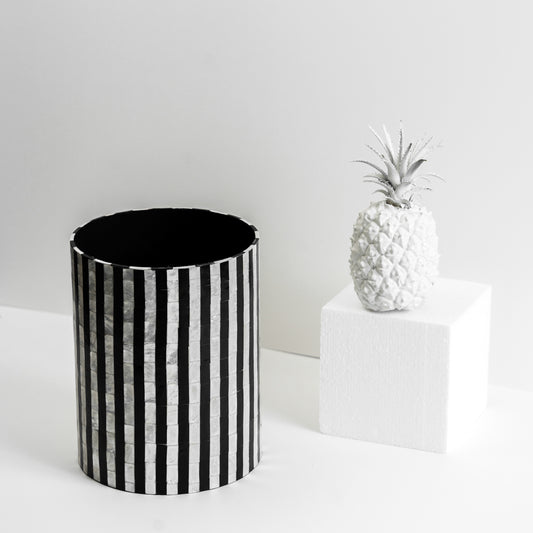 Black & White Stripes Trash Bin