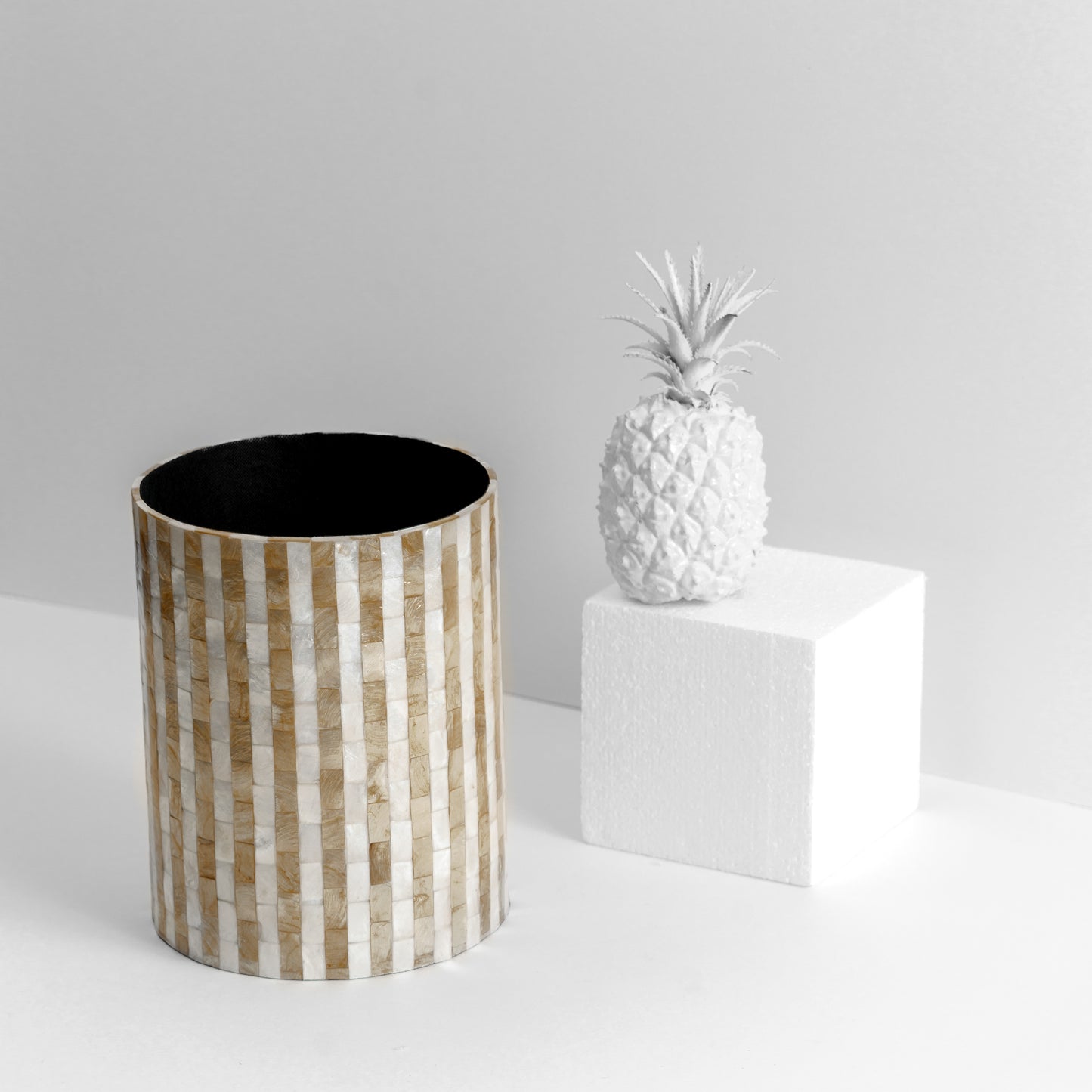 Gold & White Stripes Trash Bin