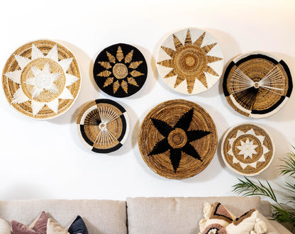 Handmade Rattan Wall Decor in Black & White - Large