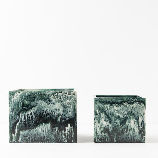 Square Plant Vase in Green Resin - Small