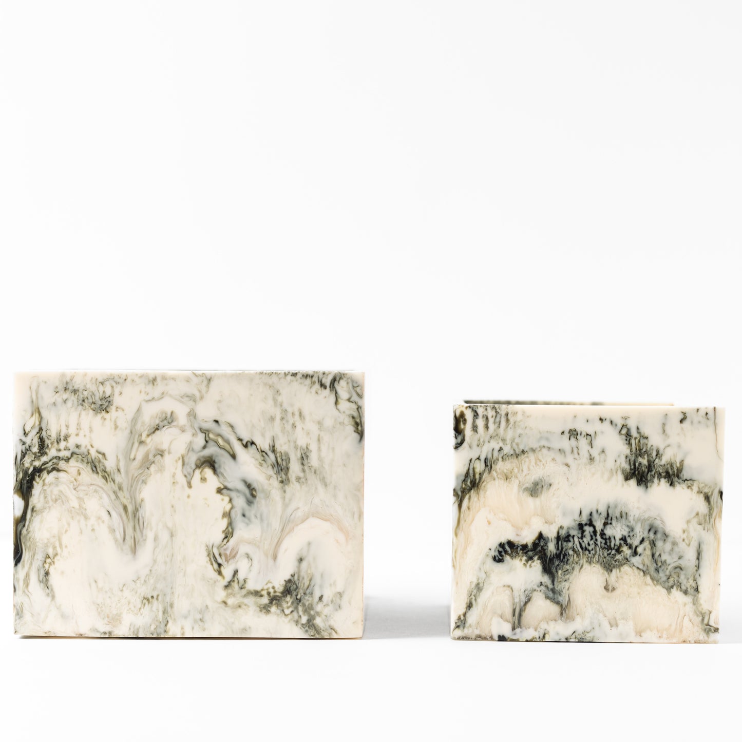 Square Plant Vase in Beige Resin - Large