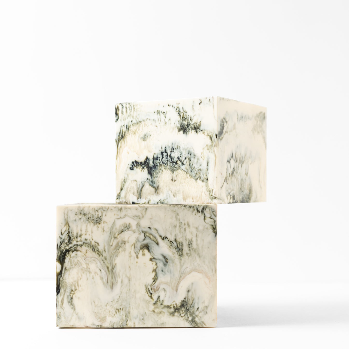 Square Plant Vase in Beige Resin - Large