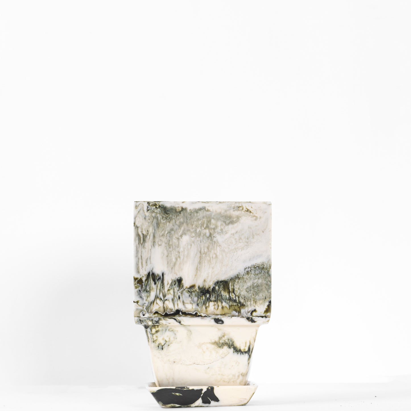 Plant Pot in Beige Resin - Small With Plant