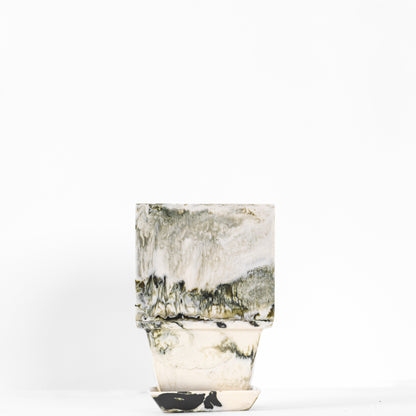 Plant Pot in Beige Resin - Small With Plant
