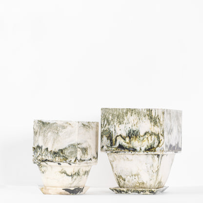 Plant Pot in Beige Resin - Large With Plant