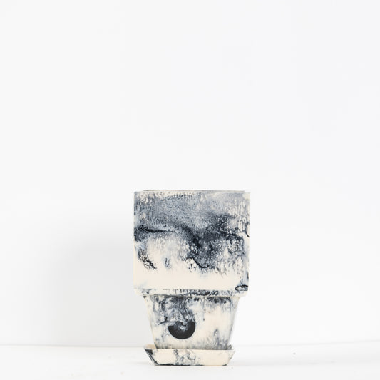 Plant Pot in Grey Resin - Small With Plant