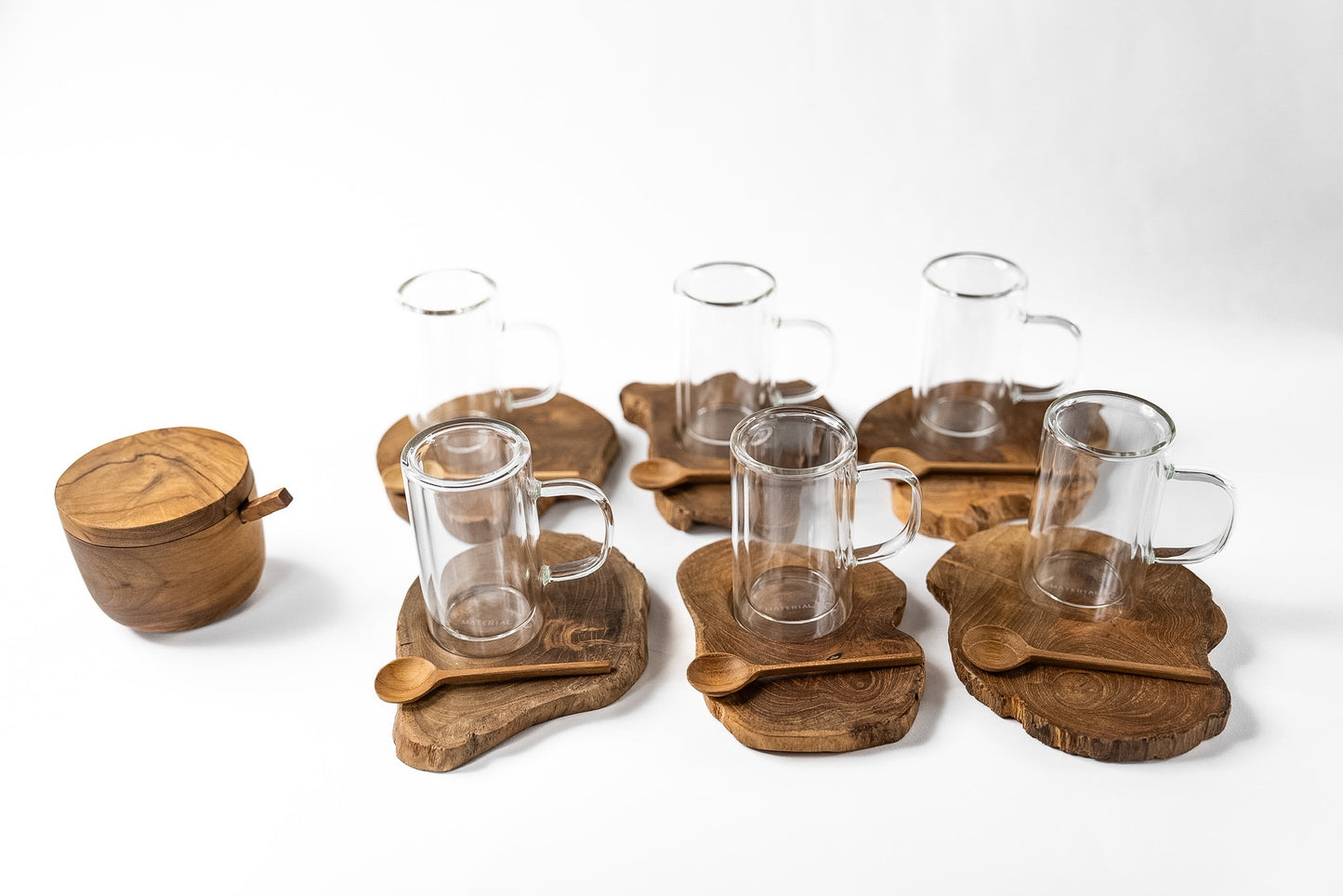 Natural Wood Tea Set & Sugar Container