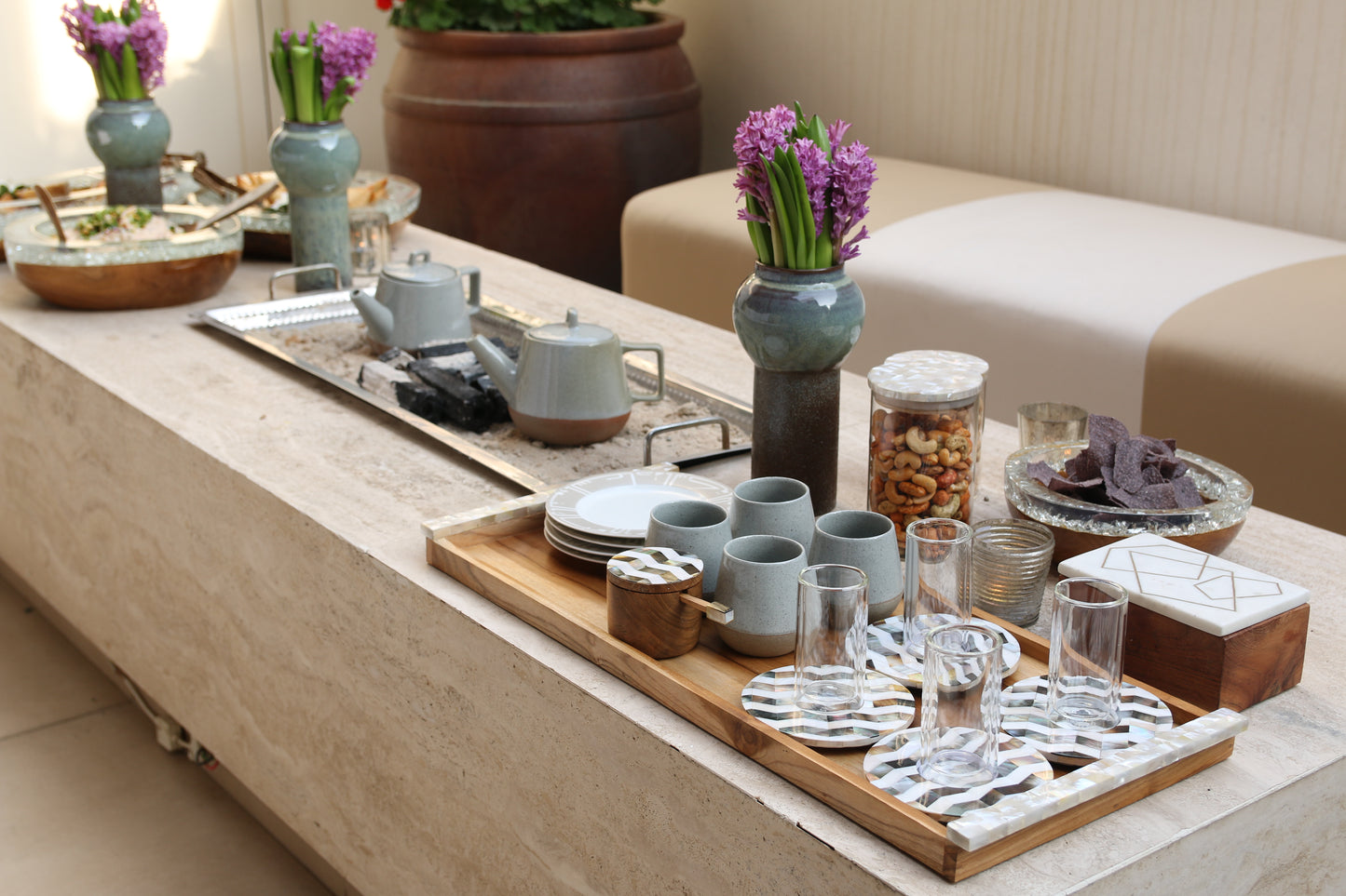 Mother of Pearl x Wood Long Large Tray