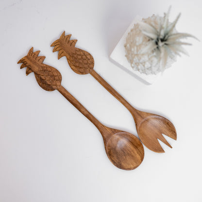 Set of 2 Pineapple Wooden Utensils