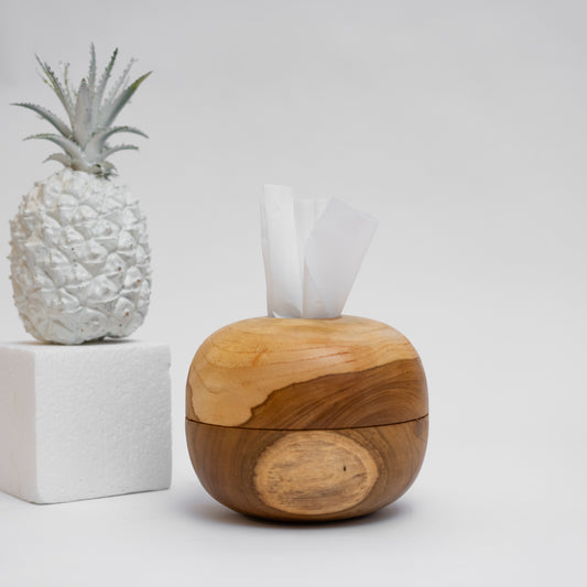 Round Wood Tissue Box