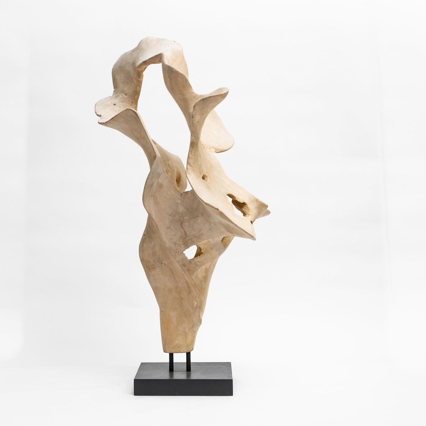 White Wooden Sculpture with Metal Base