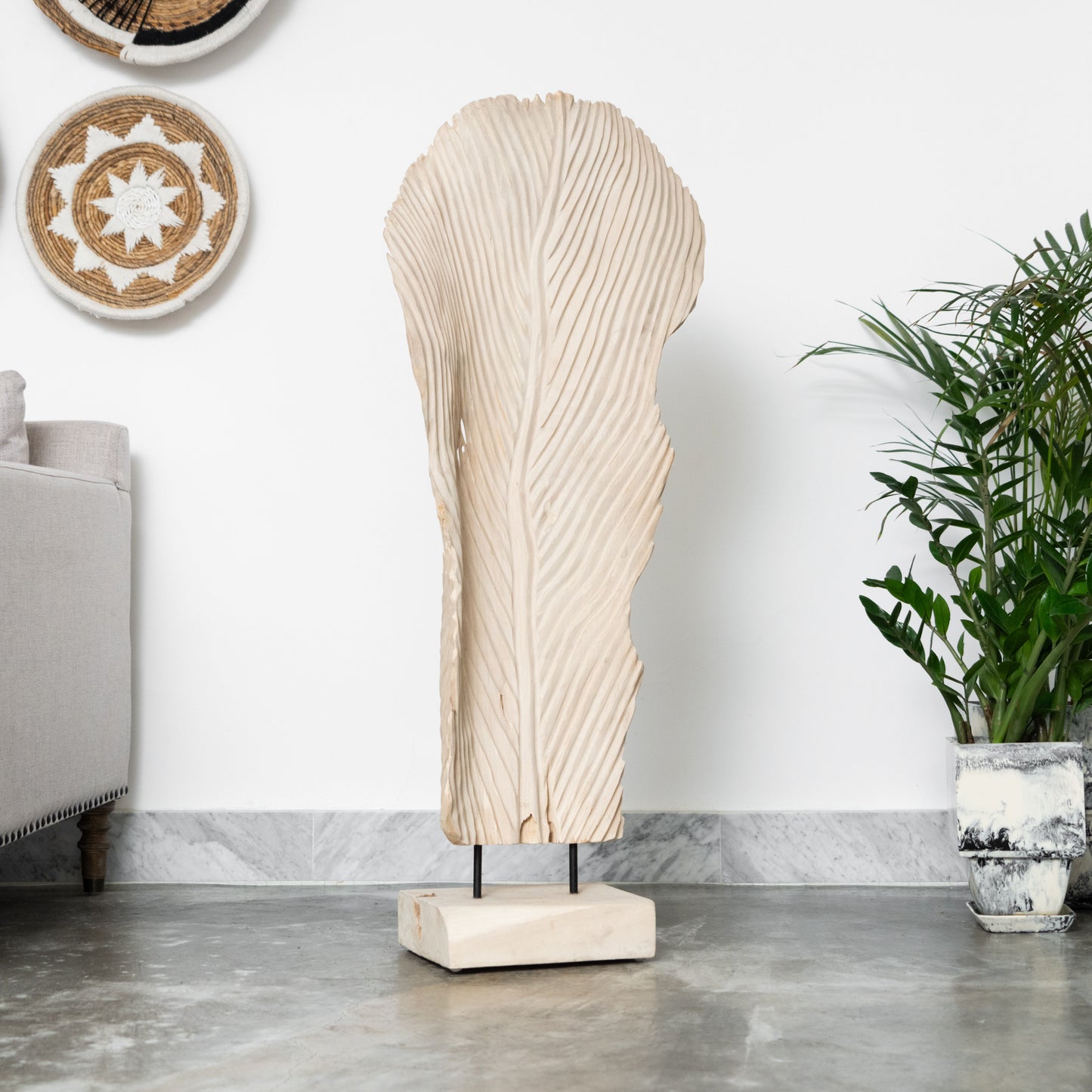 White Wooden Leaf Sculpture