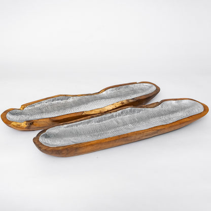 Wood x Aluminium Long Plate/Bowl - Set of 2
