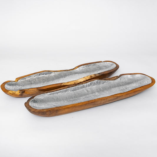 Wood x Aluminium Long Plate/Bowl - Set of 2